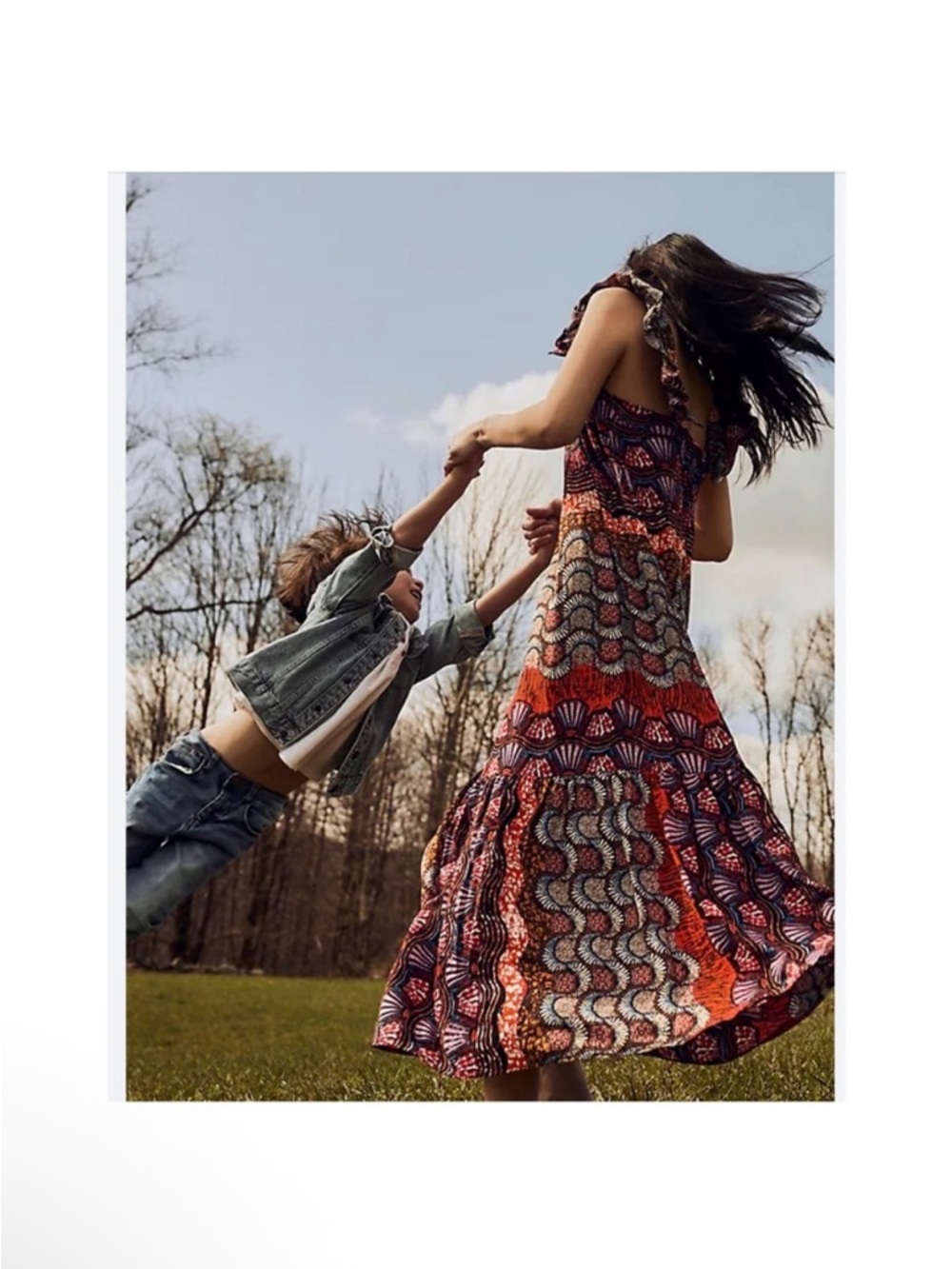 Corey Lynn Calter in Anthropologie Midi Boho Dress with Red and Orange XSP boho - Picture 2 of 10